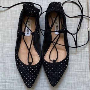 Pointy toe flats with wrap around laces